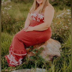 Maxi Dress with White Floral Pattern